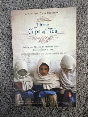 Original Penguin White and Blue Coffee Table Book - Three Cups of Tea